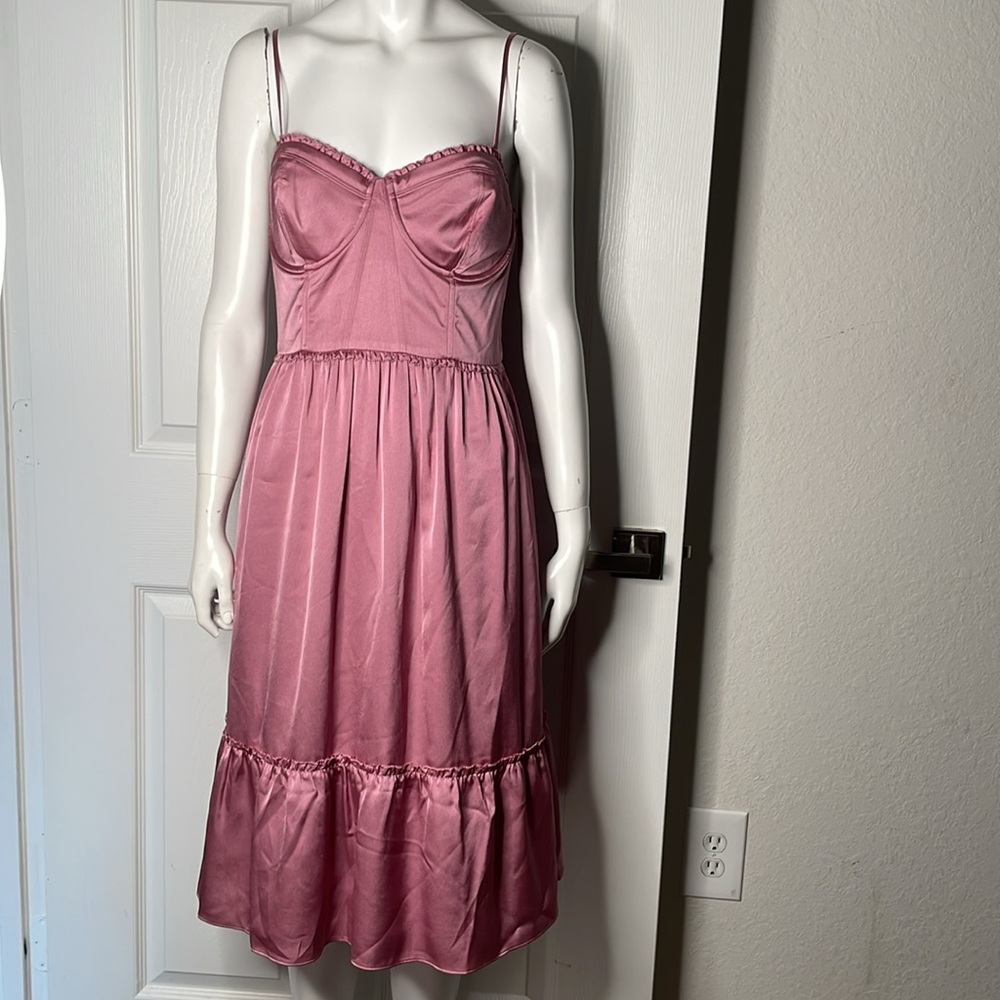 Abercrombie & Fitch Pastel Corset Satin Spaghetti Strap Midi Dress